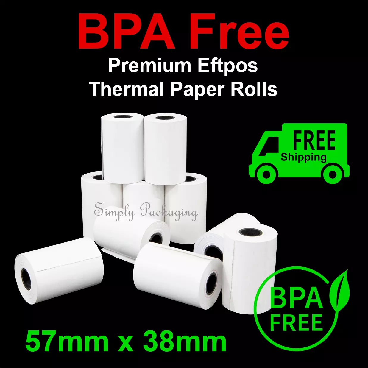 (BPA FREE) 100 Rolls 57x38mm EFTPOS Thermal Paper Cash Register Receipt Roll