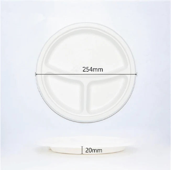 Sugarcane 10" 3-Comp Round Plate (500pcs)