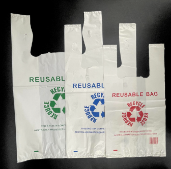 Printed - Reusable (40um) Heavy Duty Plastic Singlet Carry Bags