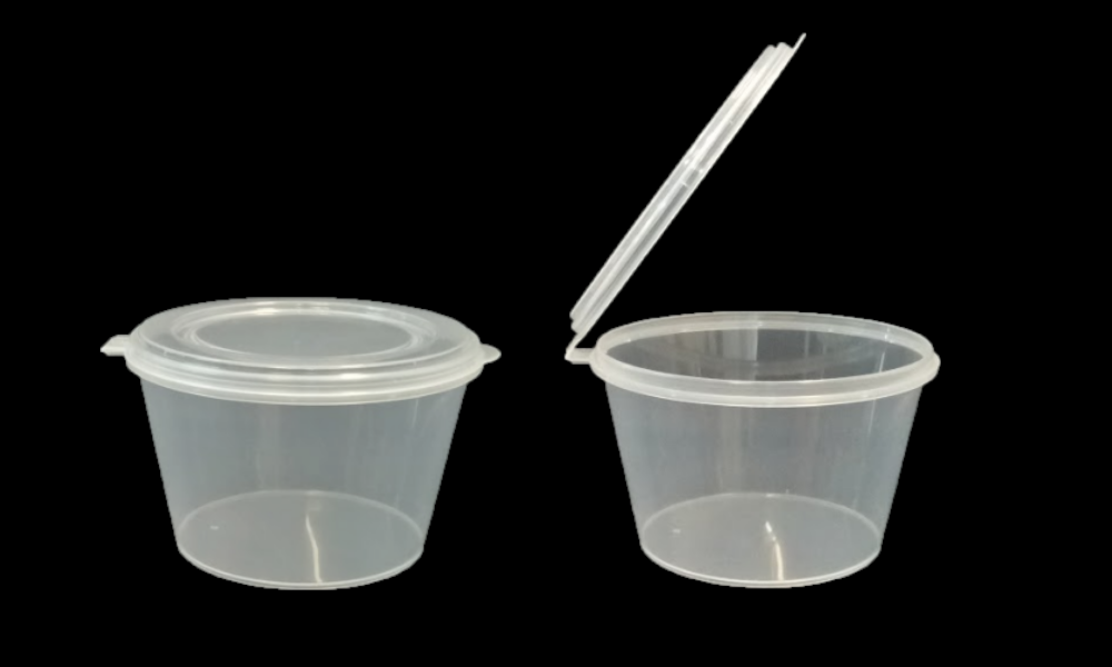 Plastic Sauce Container Higned Lid (1oz, 35ml, 2oz, 4oz)