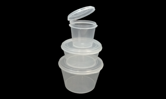 Plastic Sauce Container Higned Lid (1oz, 35ml, 2oz, 4oz)