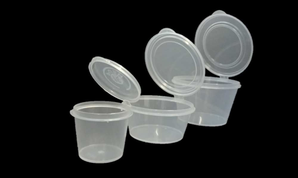 Plastic Sauce Container Higned Lid (1oz, 35ml, 2oz, 4oz)